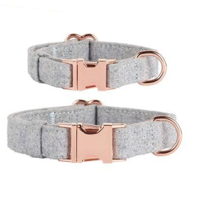 Grey Soft Tweed Dog Collar with Rose Gold Buckle for Dogs