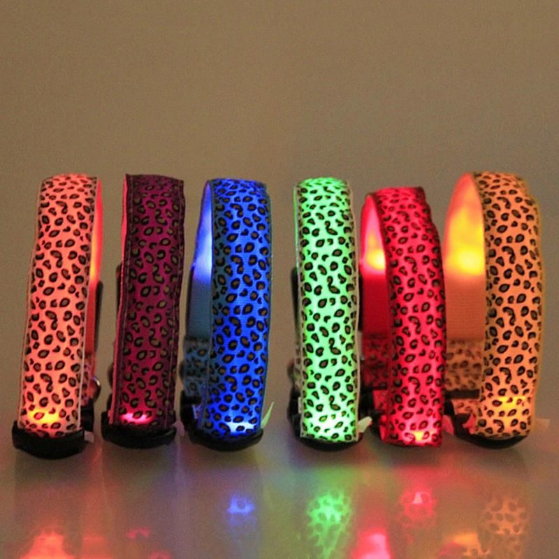 Fashion Nylon Leopard Collar LED Pet Dog Collar Pet Products