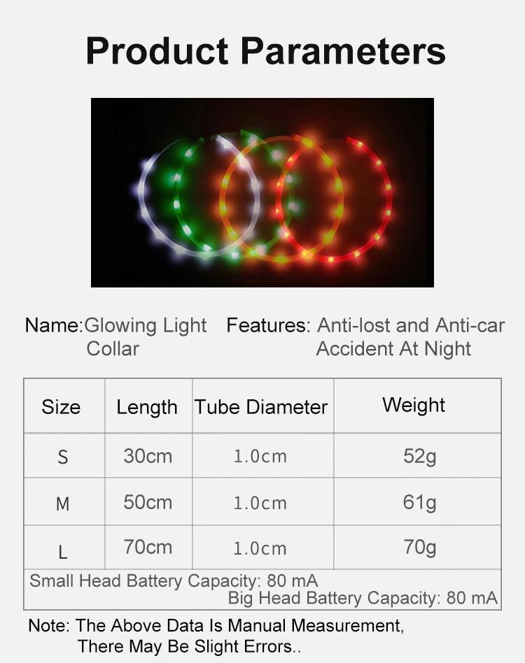 Glowing Multicolor Waterproof Light Pet Cat Perro USB Rechargeable LED Dog Collar for Night Safety