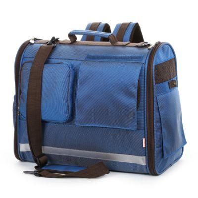 Blue Portable Pet Carrier Pet Dog Bags Carry Bag Puppy Travel Bag Mesh Double Shoulder Backpack with Adjustable Belt Socket