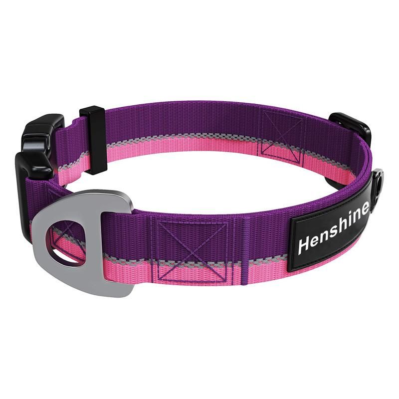 Heavy Duty Reflective Dog Collar with Aluminium D-Ring Leash Clip and Separate Dog ID Tag Attachment