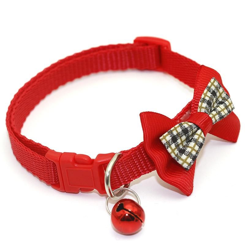 Fashion Plaid Bow Tie Cat Collar with Bell Adjustable Breakaway Buckle Pet Collar for Dog Cat