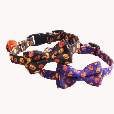 Halloween Dog Collars, Adjustable Pumpkin Ghost Dog Collars with Bow Tie and Bells