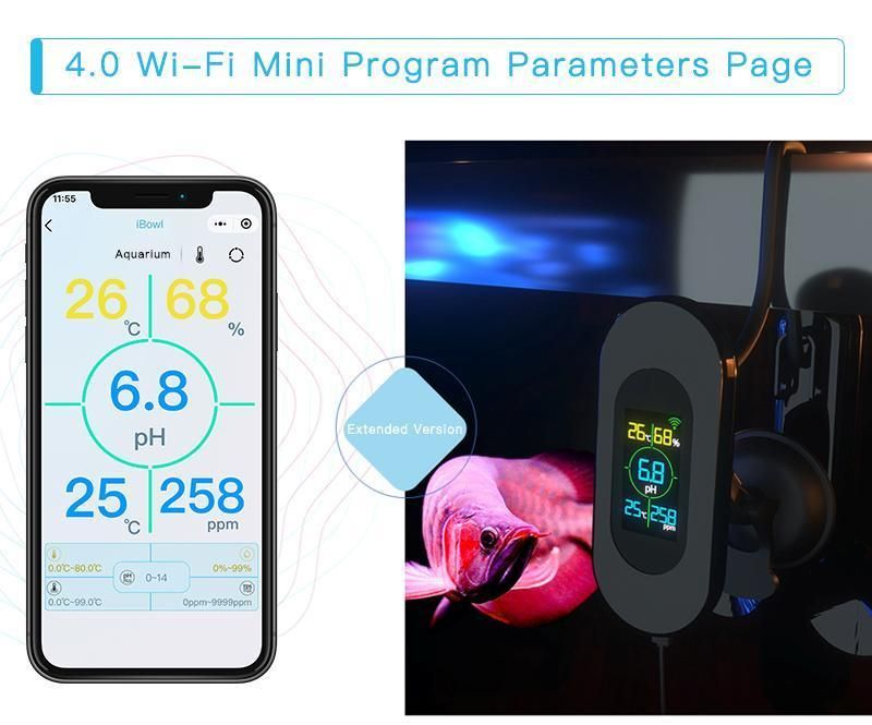 2021 New Arrival Aquariums Accessories 5 in 1 Wi-Fi Water pH/TDS/Tep and Air TDS/Humidity Tester Fish Tank