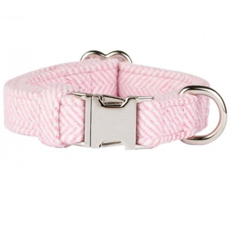 Grey Soft Tweed Dog Collar with Rose Gold Buckle for Dogs