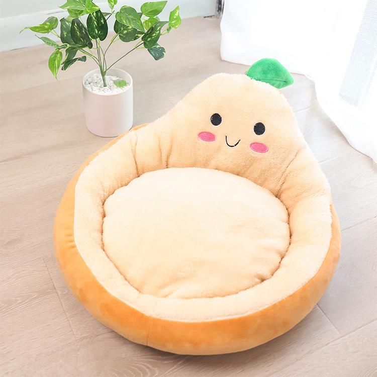 Factory Wholesale Open Type Cartoon Pear Fruit Shape Pet Bed Soft Cat Bed Open Type Pet Bed