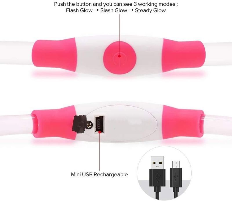 USB Rechargeable Glowing Pet Dog Collar for Night Safety Fashion Light up Collar