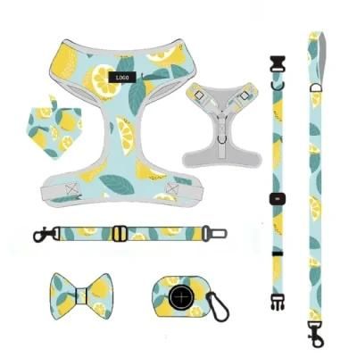 Hot Sell Dog Harness and Leash Customized Pattern Adjustable Breathable Harness with Leash Collar Set Neoprene Dog Harness