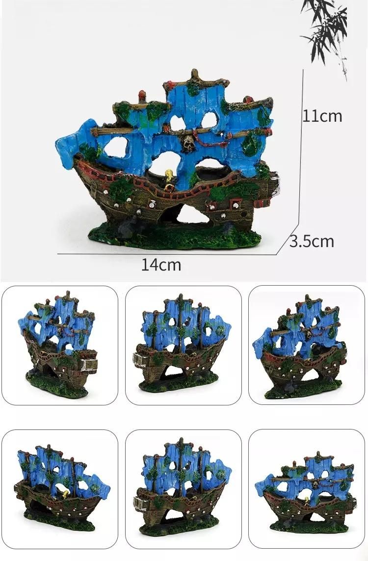 Aquarium Decoration Simulation Shipwreck Landscaping Plastic Fish Tank Ornaments