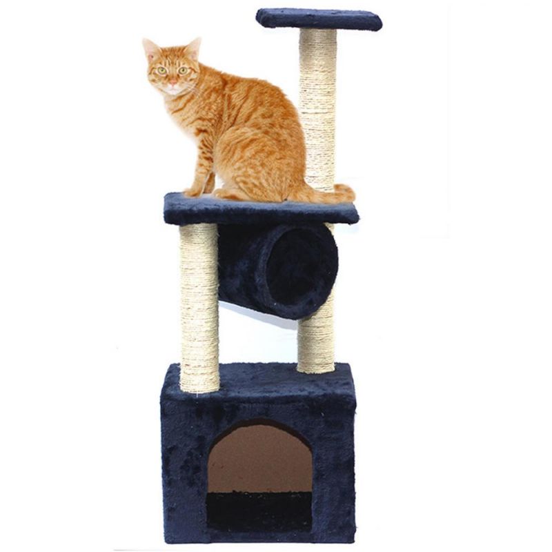 Thick Carpet Fabric Cat Climbing Frame with Sisal Rope and Hanging Ball