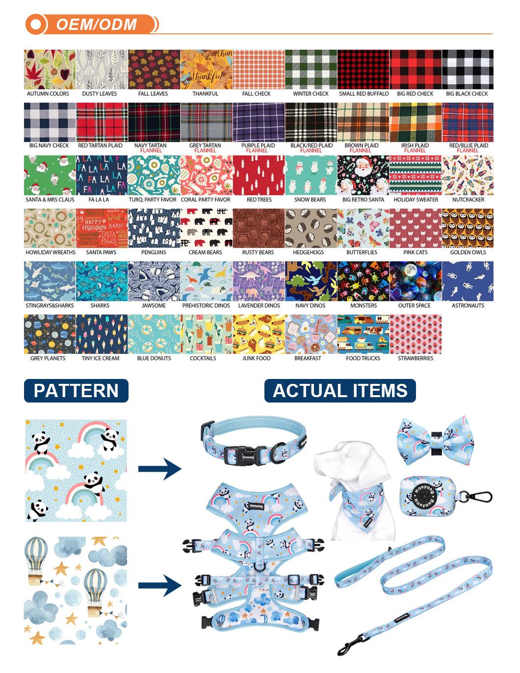 2022 Personalized Printing Pet Harness Dog Collar Leash Set Sublimation Neoprene Custom Design Dog Harness