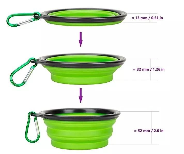 Silicone Collapsible Pet Dog Bowl with Carabiner Clip for Travel