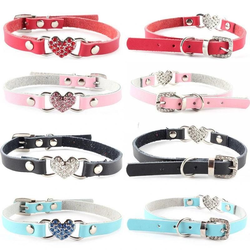 Cat Dog Collar Leather Heart Pet Collar Chihuahua Kitten Dogs Leashes Cat Supplies Dog Accessories