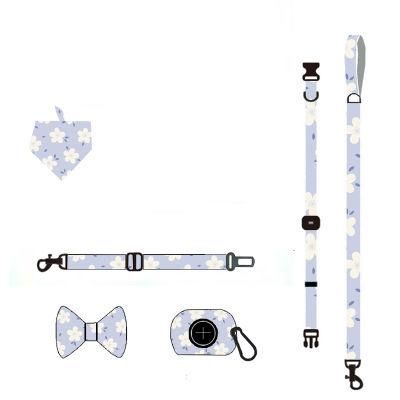 Reversible Dog Harness Soft Neoprene Adjustable Collar Bow Knot Leash and Poop Bag