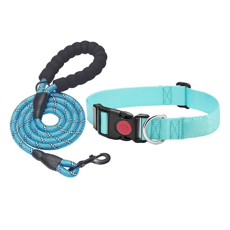 Custom Adjustable Nylon Dog Collar and Braided Rope Leash Set