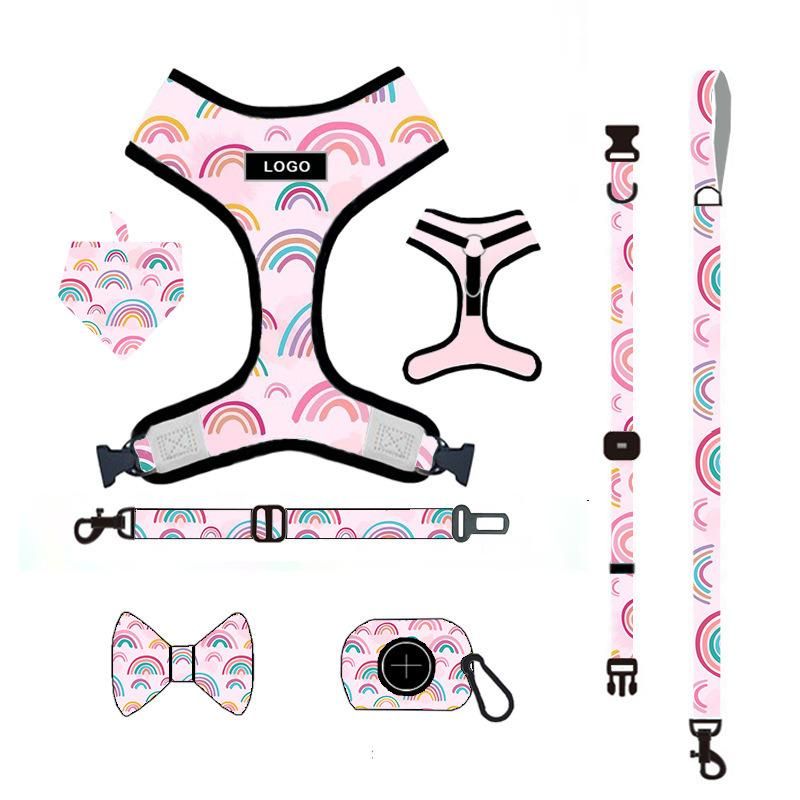 Custom Logo Design, Dog Leash, Harness, Collar, Poop Bag, Bandana and Bow Tie, Pet Dog Leash Set