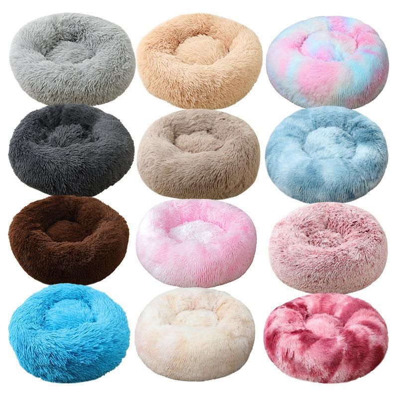 Wholesale Large Plus Pet Bed Fluffy Faux Fur Polyester Fiber Removable Cover Round Cozy Donut Dog Bed