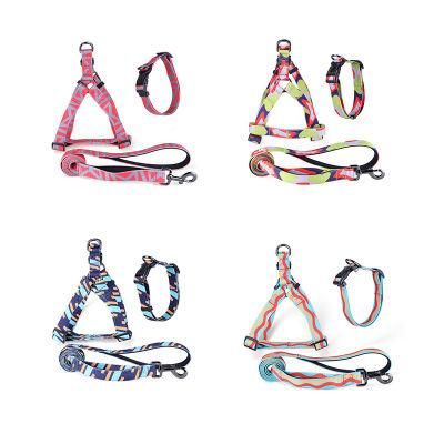 Custom Design Soft Neoprene Padded Adjustable Pattern Cute Sublimation Heat Transfer Polyester Dog Collar Leash Harness