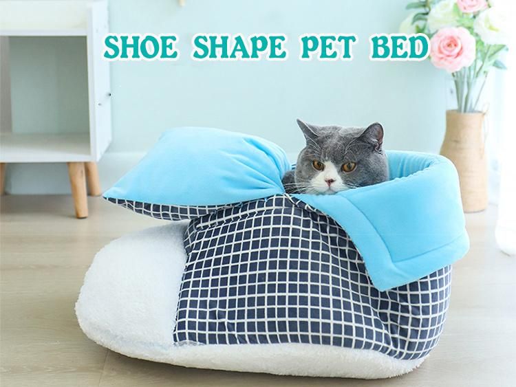 High Quality Cute Cat Bed Shoe Shape Soft Warm Pet Dog Bed Non-Slip Round Bed with Little Toy