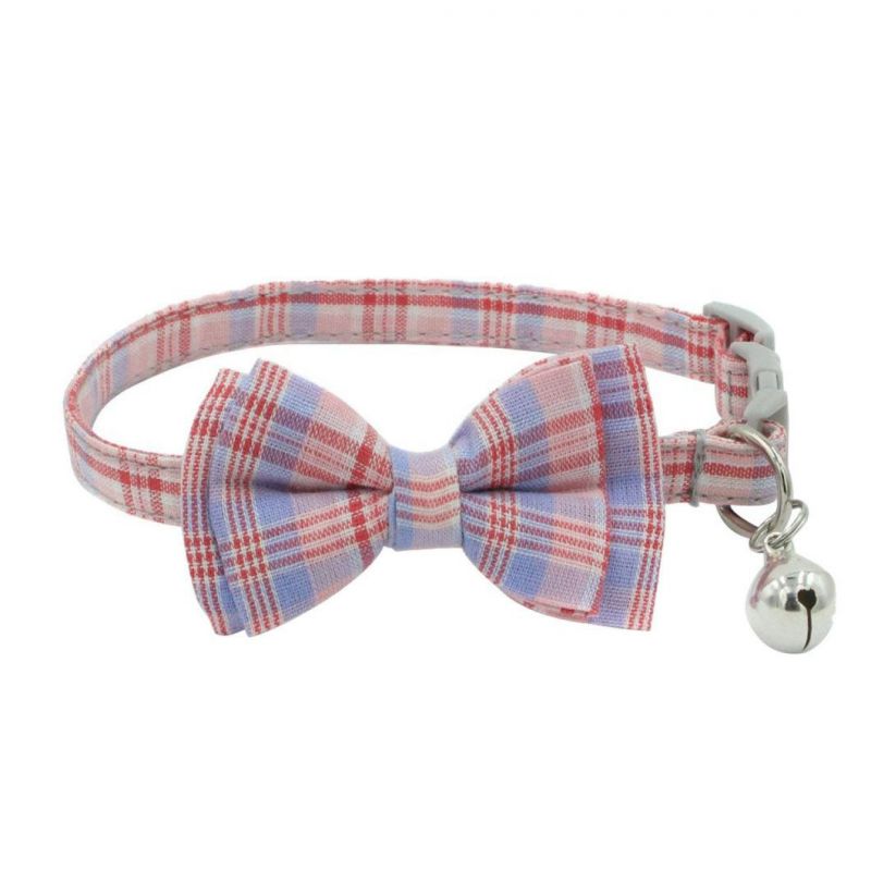 Plaid Dog Collar with Bow Adjustable Cat Collar