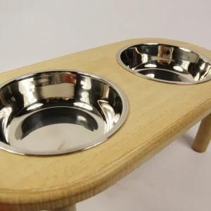 Cheap Wholesale Classic Wooden Pet Bowl Stand and Stainless Pet Bowl