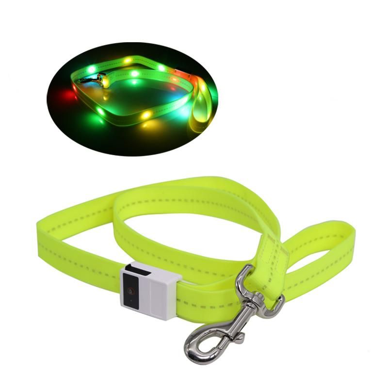 47.2 Inch / 120cm Waterproof LED Webbing, Replaceable Battery, 3 LED Flashing Mode, Soft PVC Pet Leash, Glowing at Night LED Dog Leash