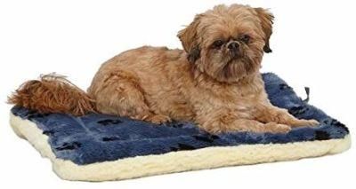 Paw Print Synthetic Fur Pet Bed in Blue &amp; White for Dogs &amp; Cats