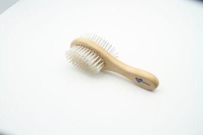 High Quality Bamboo Handle Pet Dog Double Sided Stainless Steel Sisal Hair Brush Cat Dog Grooming Tool