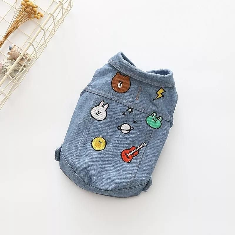 Summer New Casual Pet Dog T-Shirt Clothing Wash Denim T-Shirt Embroidery Dog Clothing Wholesal