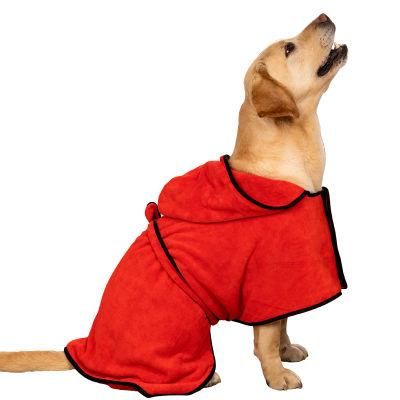 Quick-Drying Hooded Belted Dog Paw Embroidery Style Microfiber Dog Bathrobe Towel