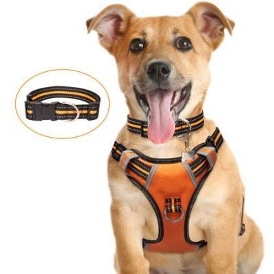 Dog Harness No Pull, Pet Harnesses with Dog Collar, Adjustable Reflective Oxford Outdoor Vest, Front/Back Leash Clips
