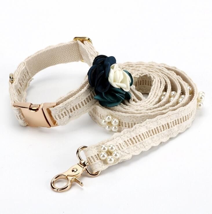 Custom Elegant Floral Dog Collar off Leash Set
