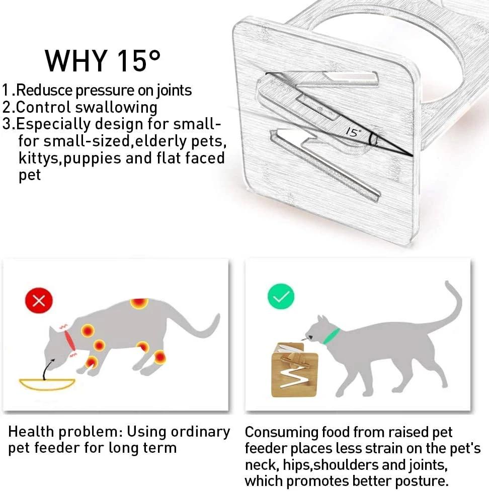 Single Pet Bowl with Bamboo Stand Height Elevated Pet Accessories