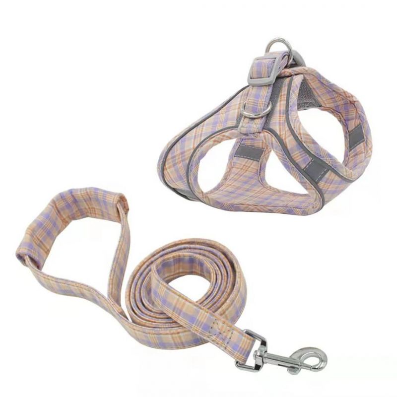 Dog Harness & Leash Set No-Pull No-Choke Plaid Soft Pet Harness