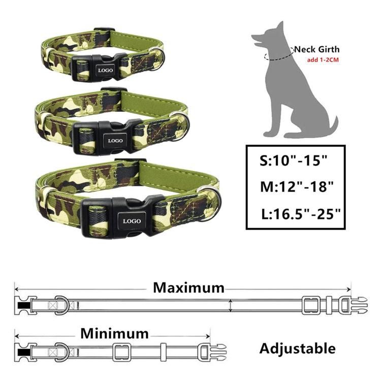 High Quality Custom Logo Polyester Printing Pet Dog Collar Soft Neoprene Padded Print Camouflage Dog Collar Leopard Grain Dog Collar