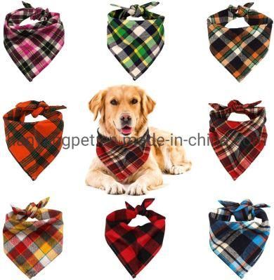 Reversible Plaid Pet Bibs Scarf Triangle Dog Bandana Adjustable Kerchief