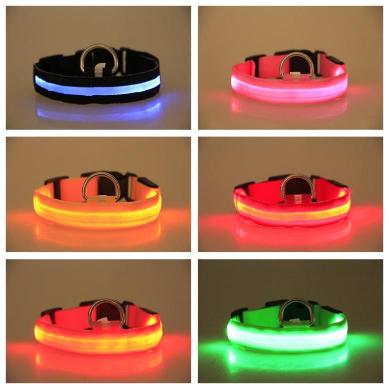 Adjustable Polyester Pet Dog Cat Puppy Safe Luminous Flashing Necklace Supplies LED Lights Dog Pets Collars