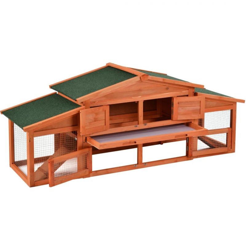 70 Inch Two-Layer Outdoor Multifunctional Wooden Chicken Housefor Small Animals with 2 Run Play Area