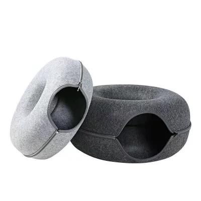 Felt Cat Bed Breathable Summer Pet House Bore Cat Cave Zipper Closed Toy Animal Tunnel Donut Cat Nest