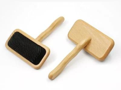 Stock Beech Wood Handle Comb Stainless Steel Round Needle Comb Pet Cat and Dog Comb