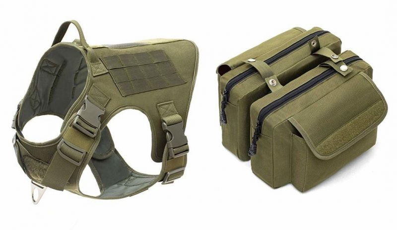 Tactical Dog Harness Working Dog Vest Backpack with Saddle Bag for Medium & Large Dog