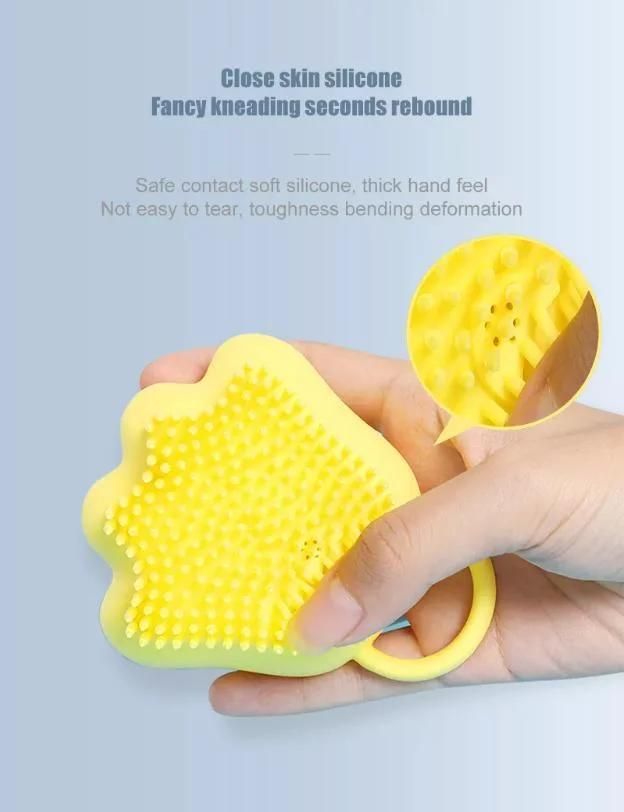 Pet Paw Shape Massage Brush Shampoo Dispenser Soft Silicone Brush Rubber Bristle for Dogs and Cats Shower Grooming