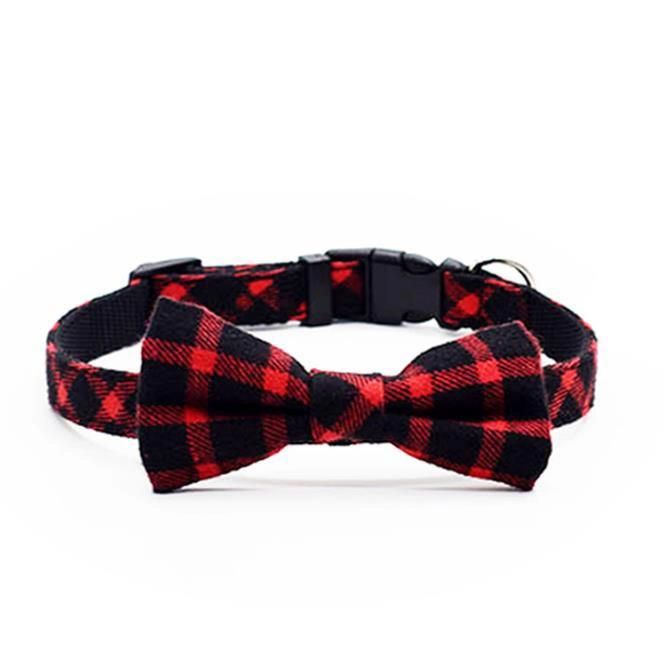 Adjustable Unique Style Plaid Print Bow Tie Dog Collar for Dogs and Cats