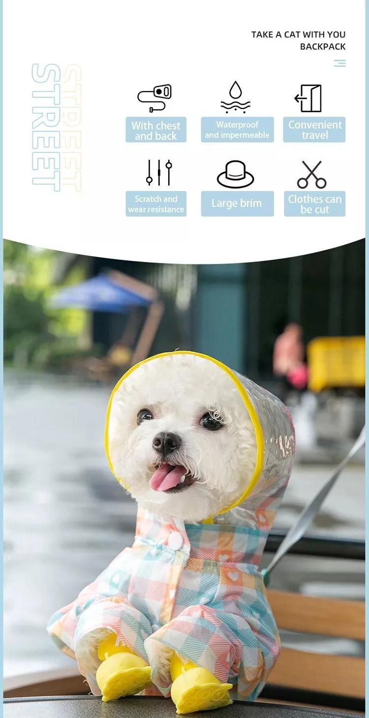 Small Dog Raincoat Small Dog Four-Legged Raincoat Fashion Checker Reflective Strip Dog Clothes
