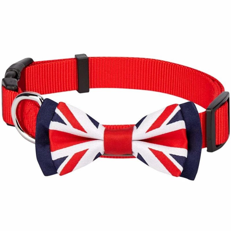 UK /British Flag W/Jacquard Weave Fabric Detachable Bow Tie Dog Collar