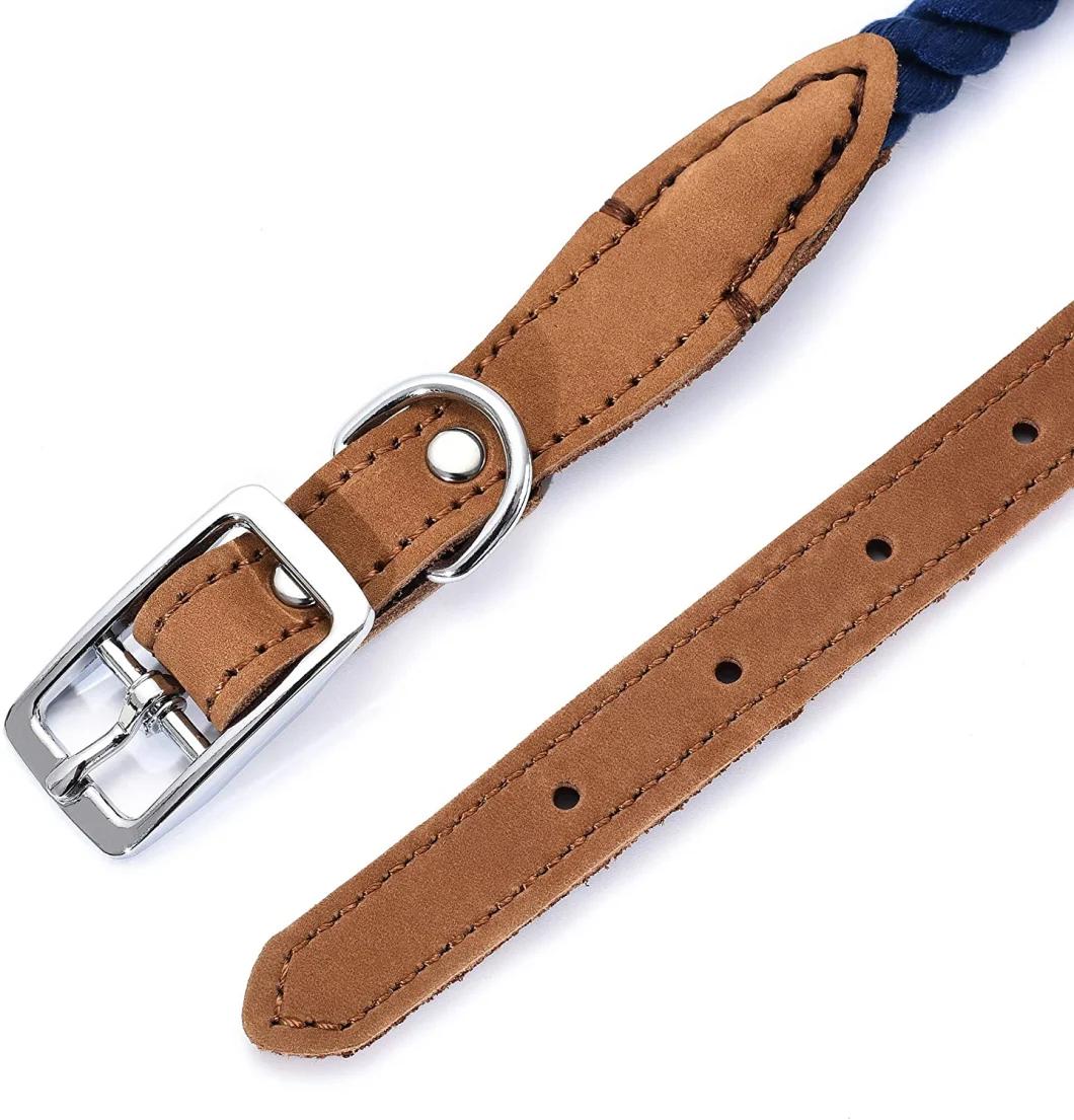 Luxury Leather Cotton Rope Dog Collar