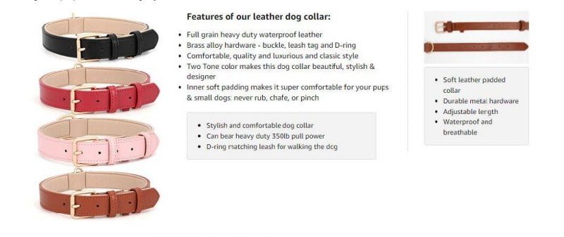 Flexible and Super Soft Leather Dog Collar with Multiple Colors