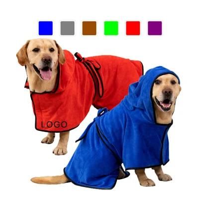 Soft Super Absorbent Microfiber Dog Drying Towel Robe with Hood and Belt for Large Medium Small Dogs