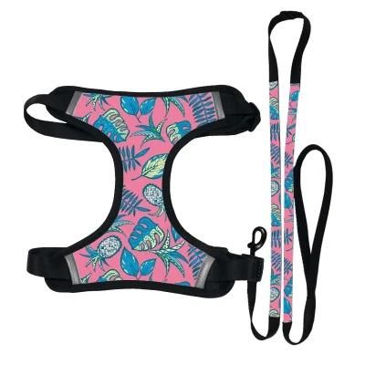 Dog Leash and Harness Set Personalized Adjustable Accessories for Dogs Fashion Colorful Plant Printing Polyester All Seasons Pet Accessories