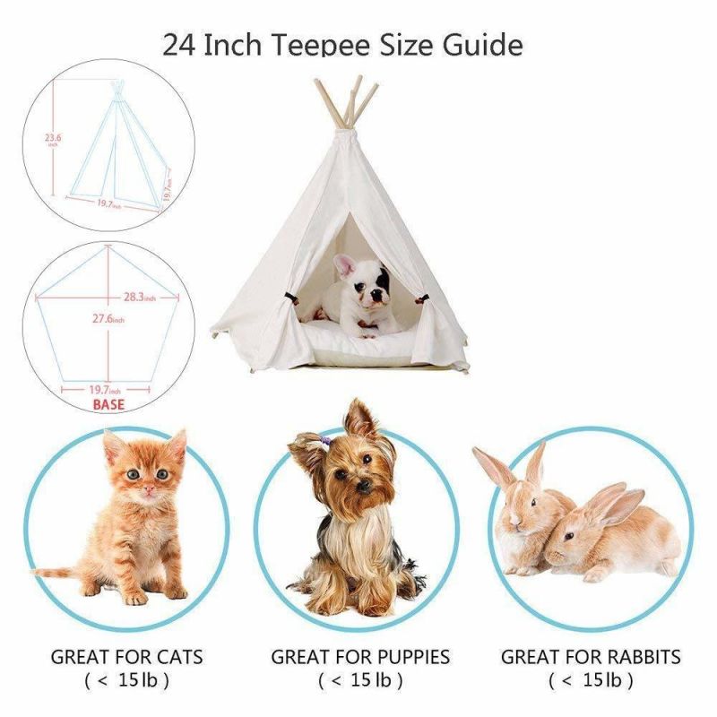 Pet Teepee Dog (Puppy) & Cat Bed Portable Pet Tents & Houses for Dog (Puppy) & Cat Beige Color 24 Inch (with or without optional cushion)